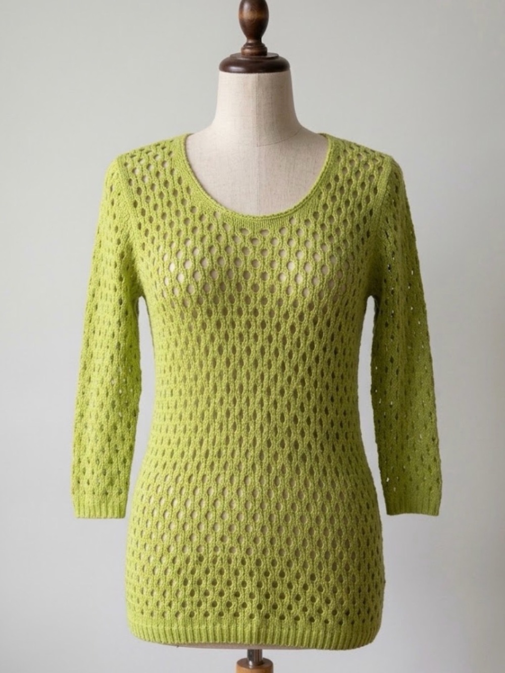Marble Scotland Lime Crochet Open Knit Sweater Top Boho Festival Beach Coastal M